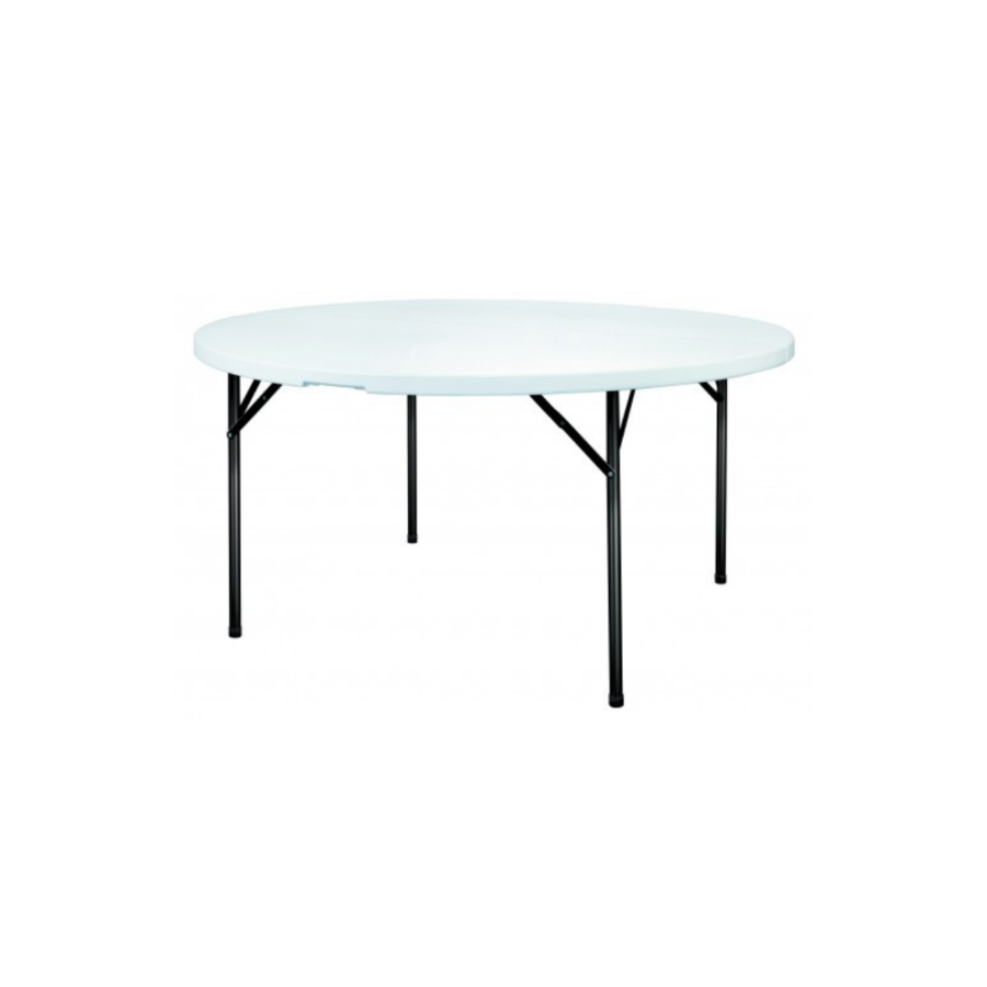 Table ronde blanche disponible en plusieurs dimensions et a recourvrir d'une nappe